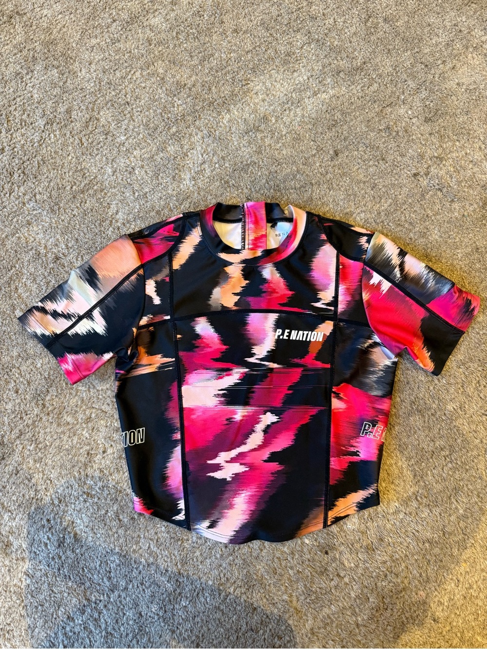 P.E Nation Black Pink Abstract Athletic Crop Top